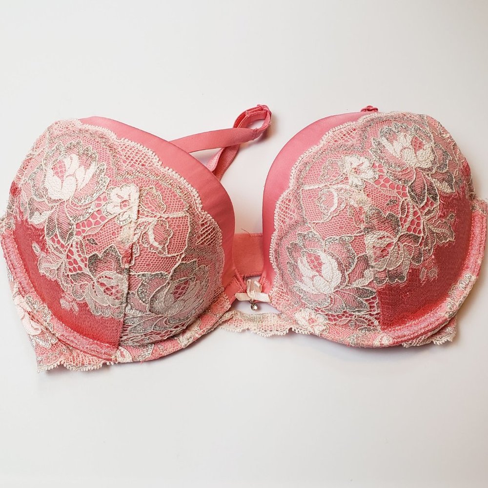 32D VS Dream Angels Push Up Coral Pink with Cream and Silver Lace